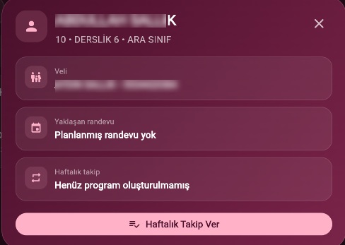 Rehberlik öğrenci kartı