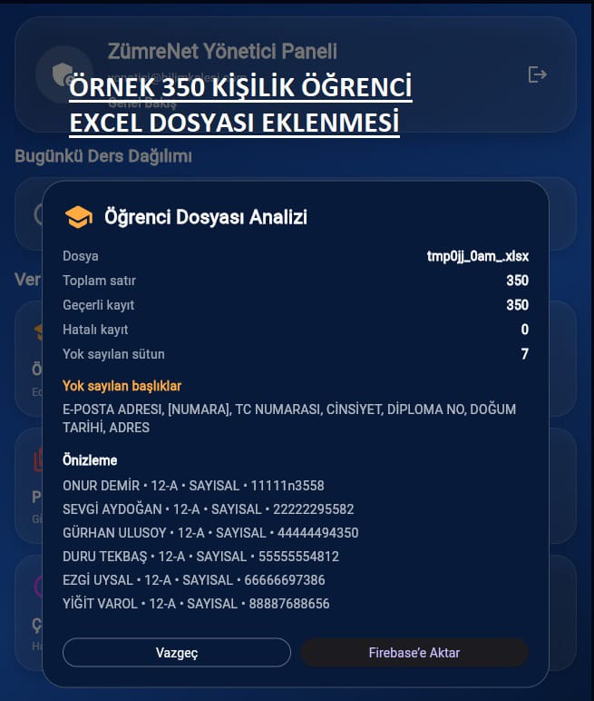 Excel öğrenci aktarımı